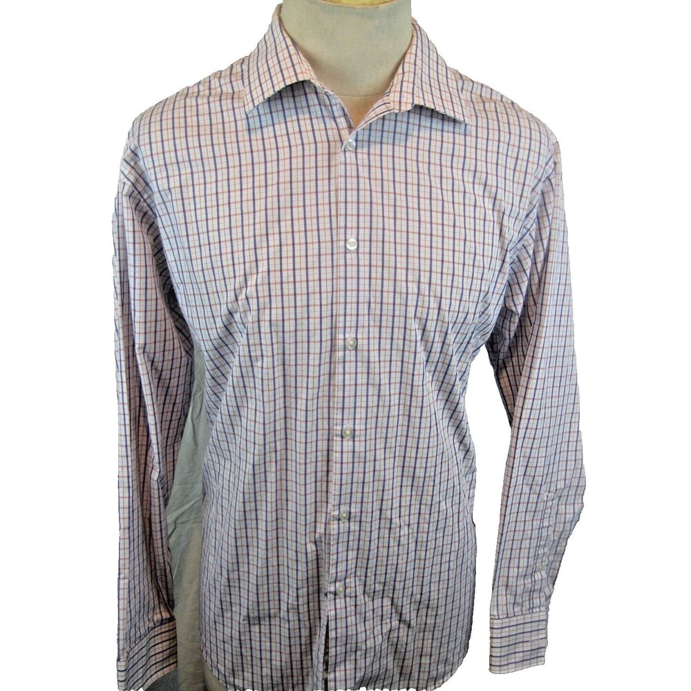 Mens Geoffrey Beene Tan Check LS Cotton Blend Casual Shirt sz XL